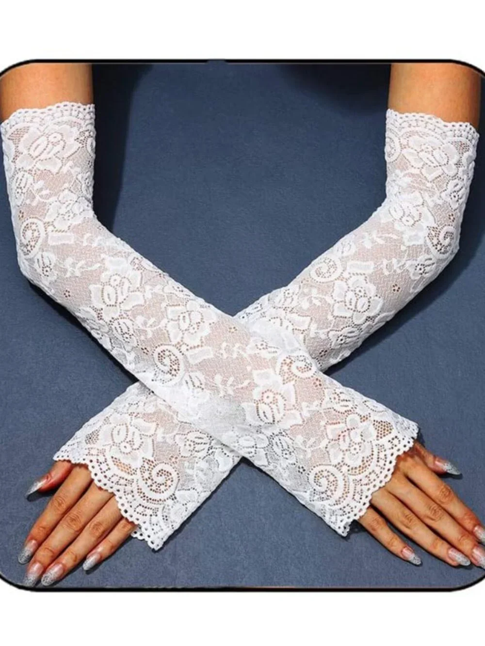 Fingerless Lace Gloves Elbow Length Halloween Costume Arm Sleeves for Women
